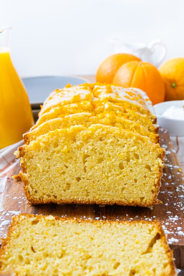 Orange cake on serving table.