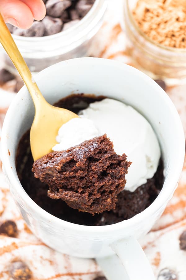 Mug cake with ice cream.