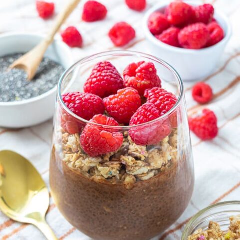 Finished pudding with granola and berries.