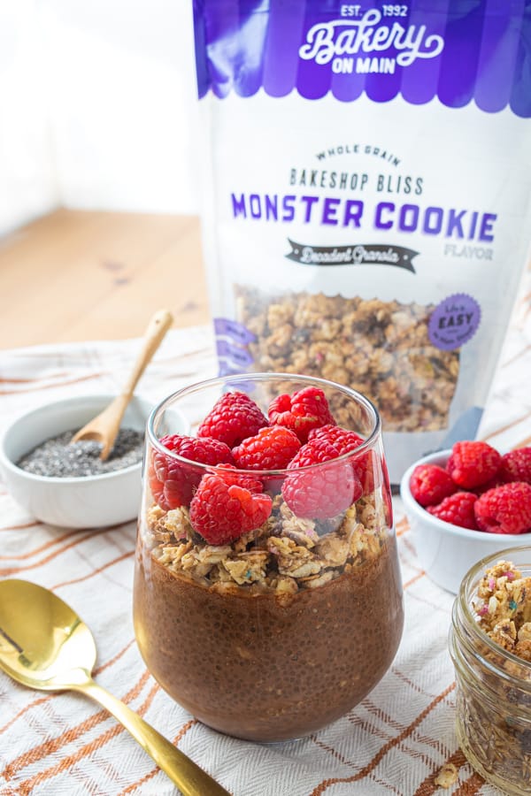 Chia pudding with granola bag.