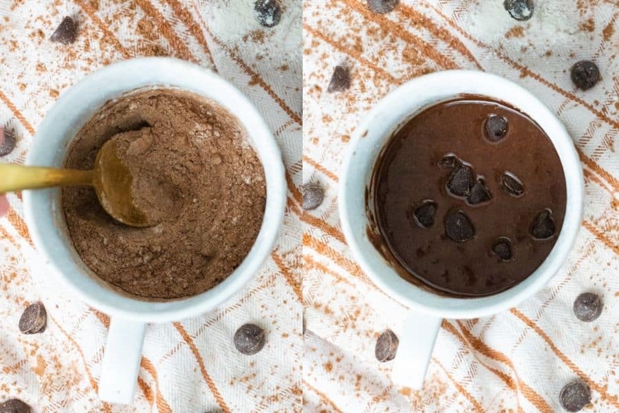 Making the mug cake batter.