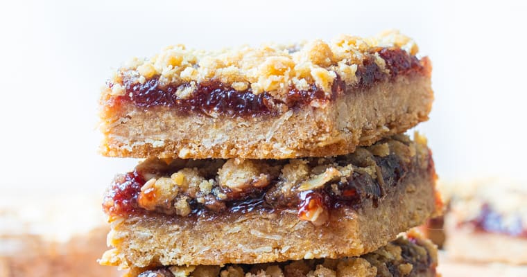 Crumble bars stacked.
