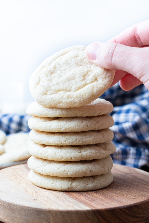 Stack of cookies on serving board.