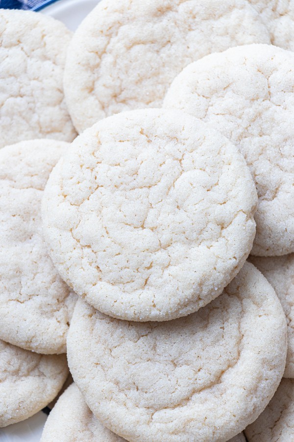 Cookies stacked on plate.