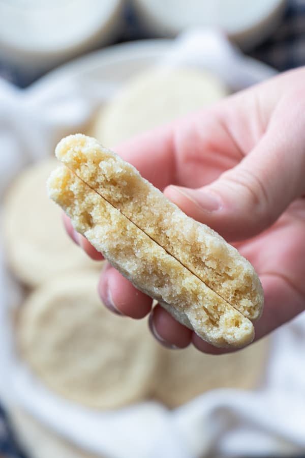 Cookie cut in half showing inside.