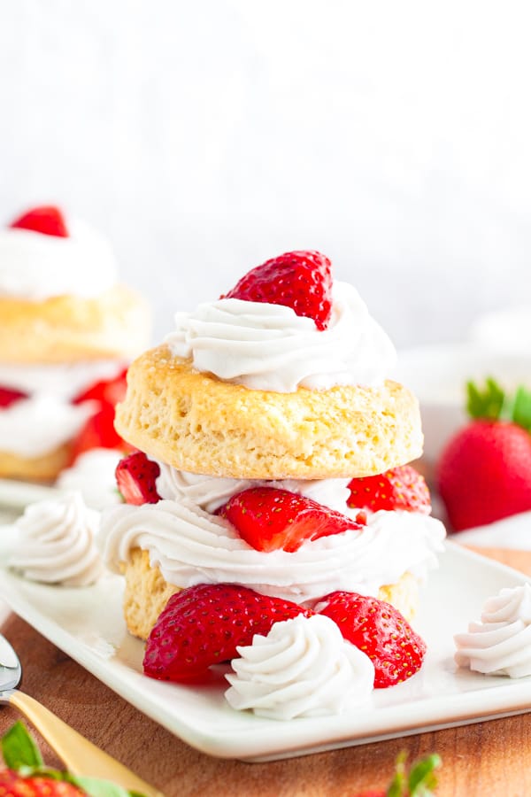 Strawberry shortcake with cool whip swirls.