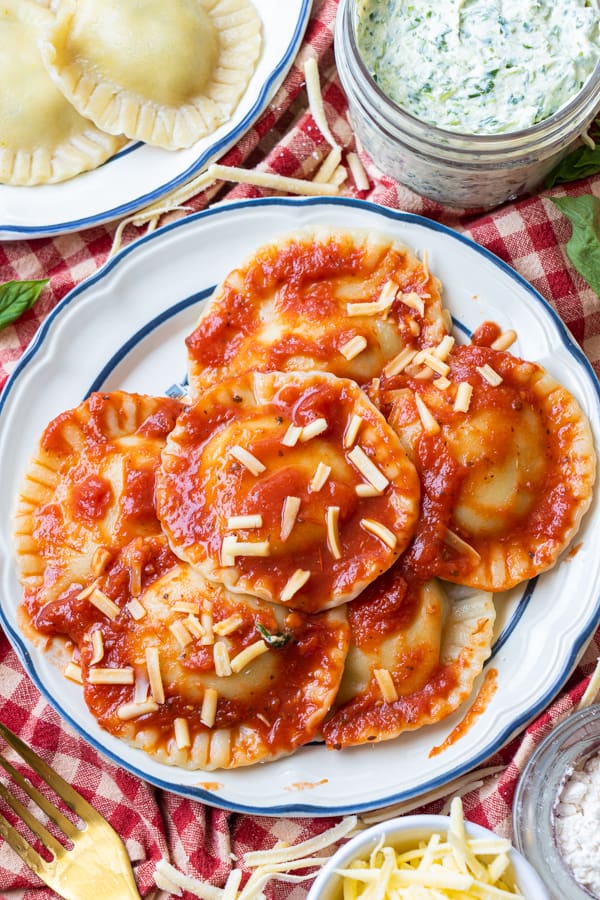 Ravioli on plate with cheese