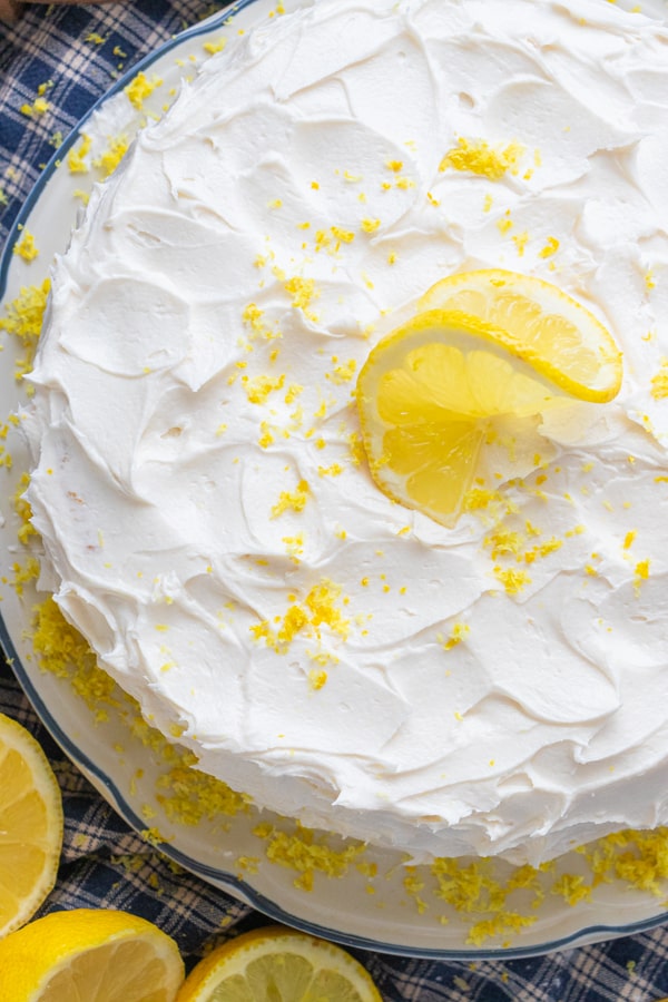 Top of frosted lemon cake.
