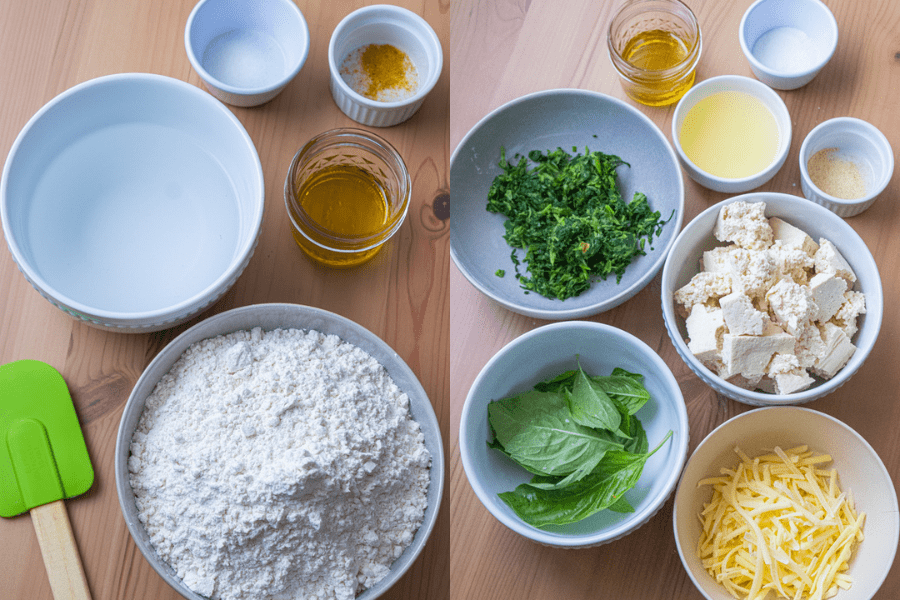Ravioli ingredients in bowls