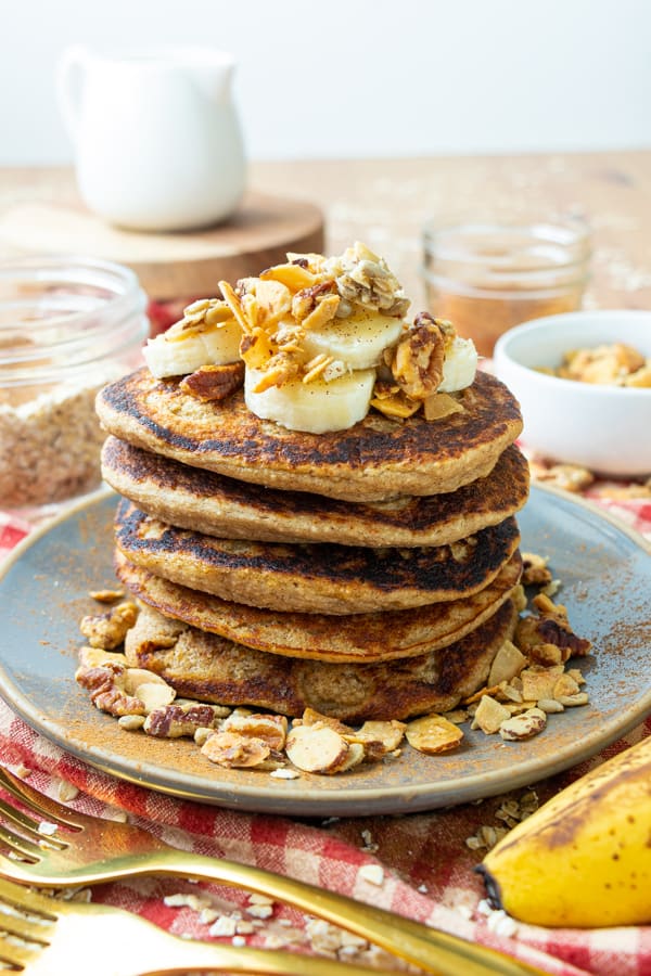 Pancakes on serving plate.