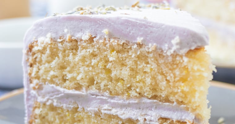 Purple frosting and yellow cake.