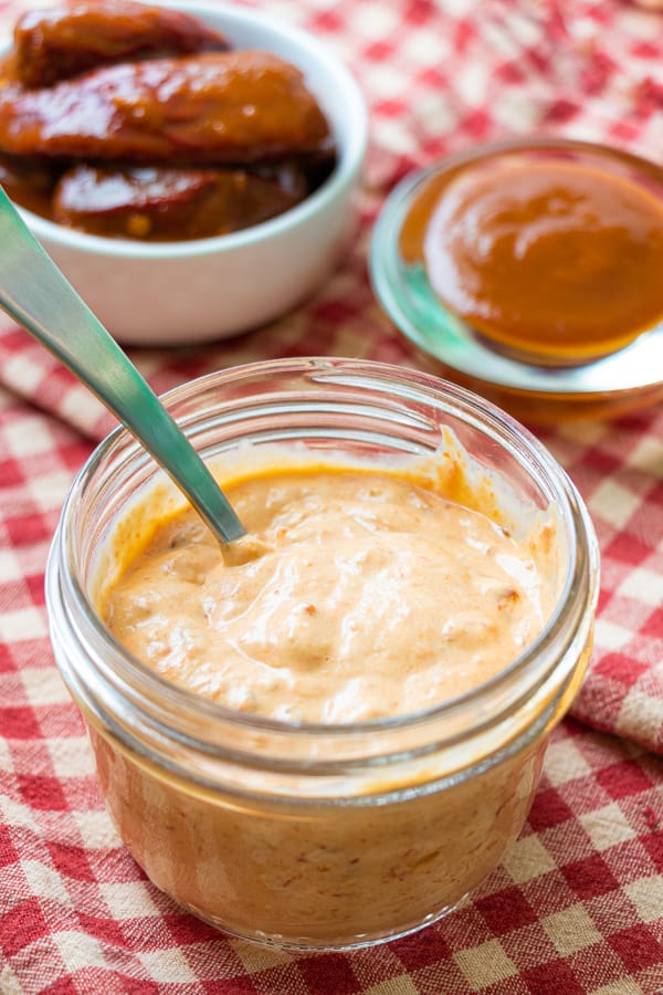Chipotle sauce in serving jar.