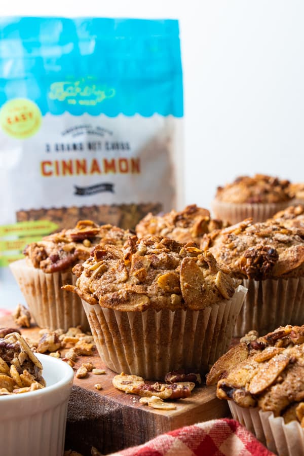 Cinnamon muffins with granola bag.