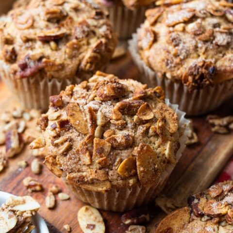 Baked muffins on serving board.