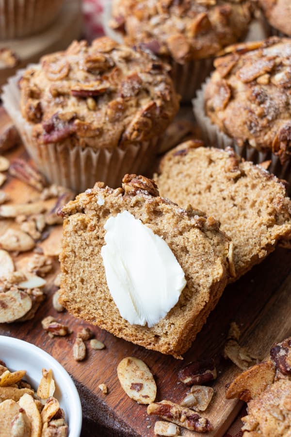 Cinnamon muffin with dairy-free butter.