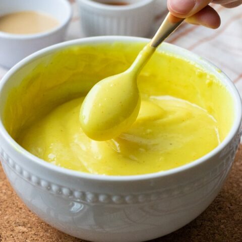 Custard on spoon.