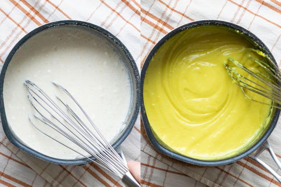 Making dairy-free and egg-free custard.